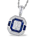 14KW Sapphire Diamond Pendant Necklace
