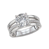 Three Row Band Semi-Mount Diamond Engagement Ring