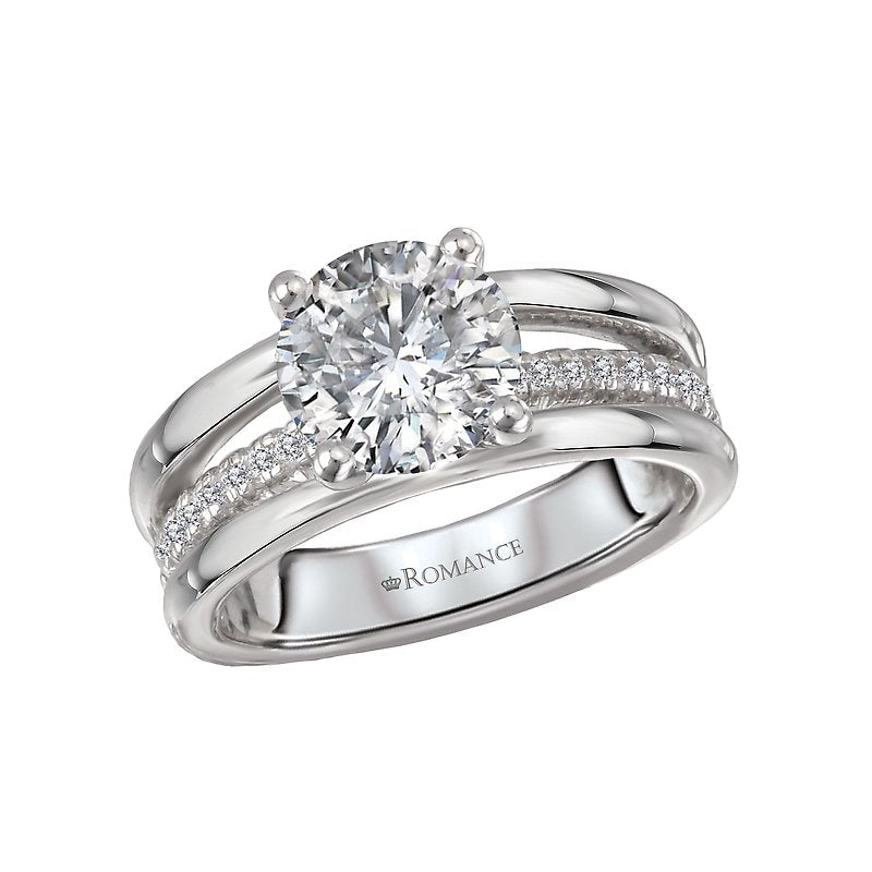 Three Row Band Semi-Mount Diamond Engagement Ring