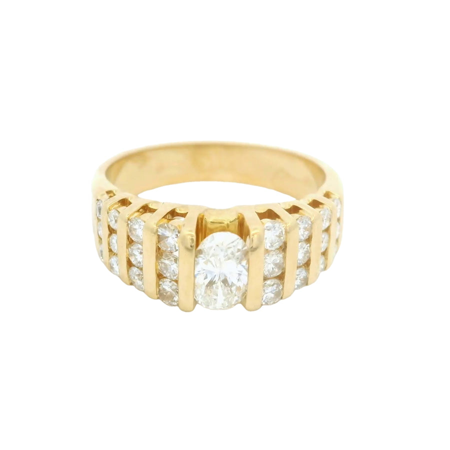 18K Yellow Gold Oval & Round Channel Set Diamond Anniversary Ring