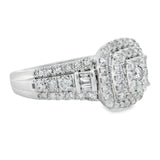 White Gold Double Halo Composite Diamond Engagement Ring