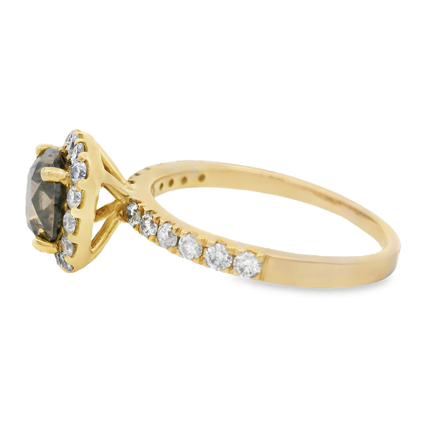 18KT Yellow Gold 2CT Chocolate Diamond Halo Engagement Ring