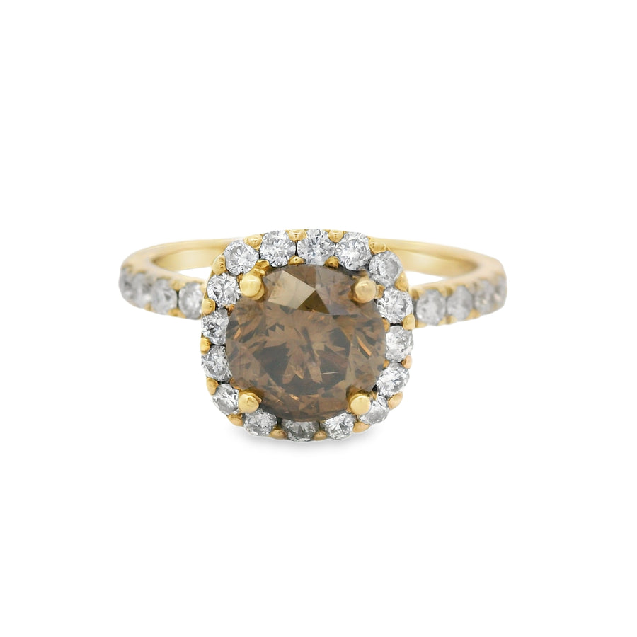 18KT Yellow Gold 2CT Chocolate Diamond Halo Engagement Ring