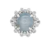 18KT Vintage Blue Star Sapphire Halo Diamond Ring