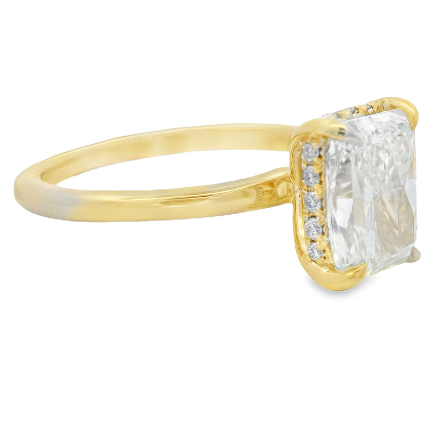 2 1/8CTW Yellow Gold Hidden Halo Radiant Lab Grown Diamond Engagement Ring