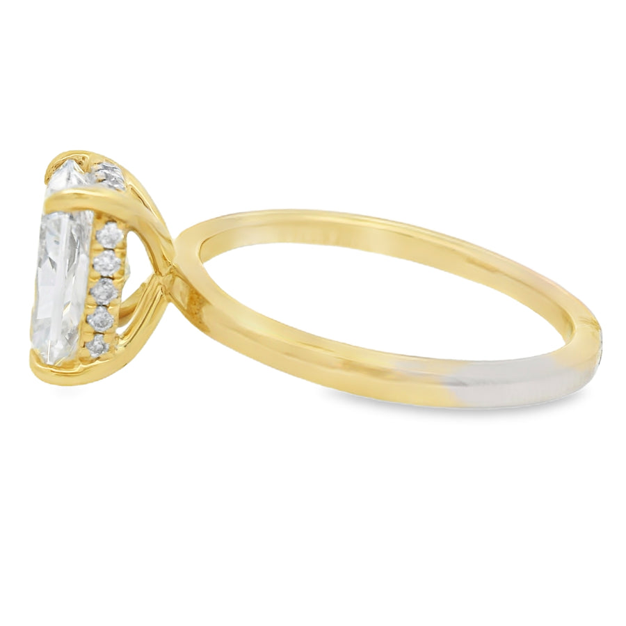 2 1/8CTW Yellow Gold Hidden Halo Radiant Lab Grown Diamond Engagement Ring