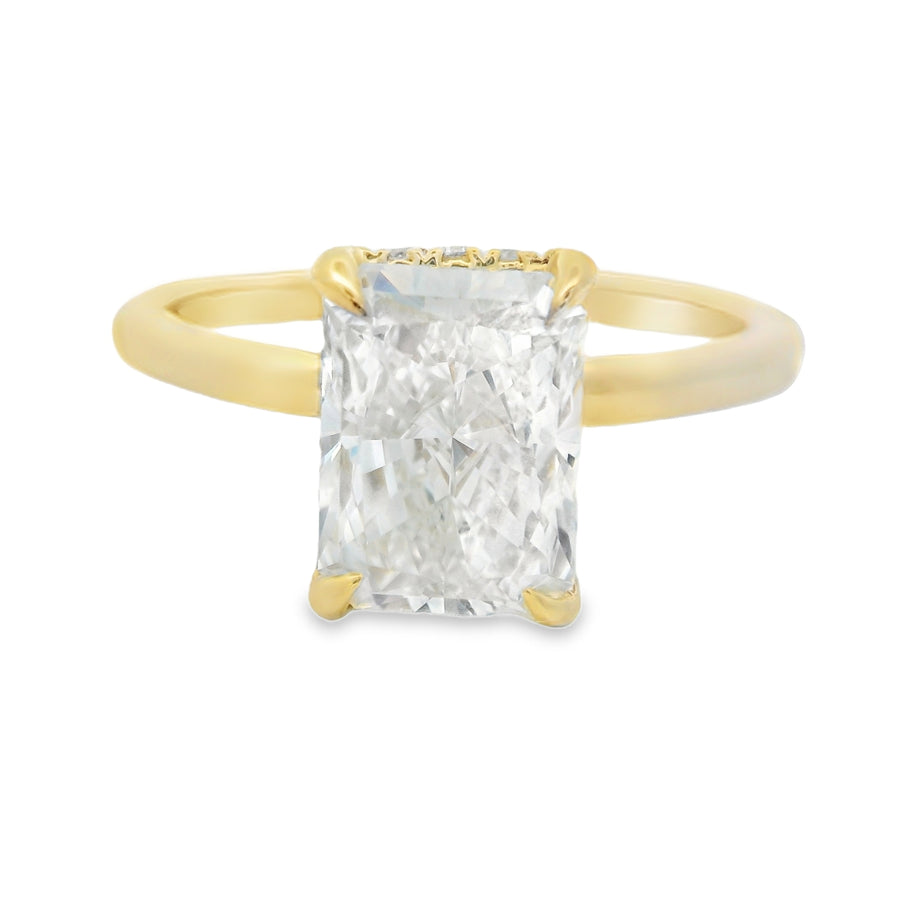 2 1/8CTW Yellow Gold Hidden Halo Radiant Lab Grown Diamond Engagement Ring
