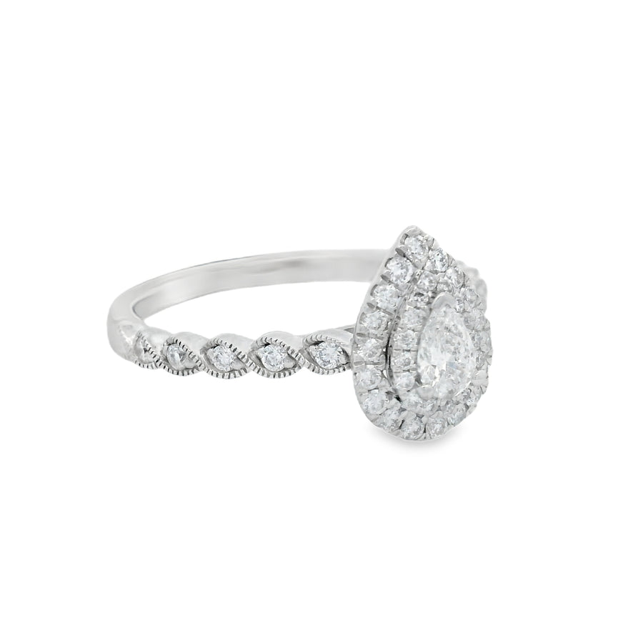 White Gold Pear Double Halo Diamond Engagement Ring