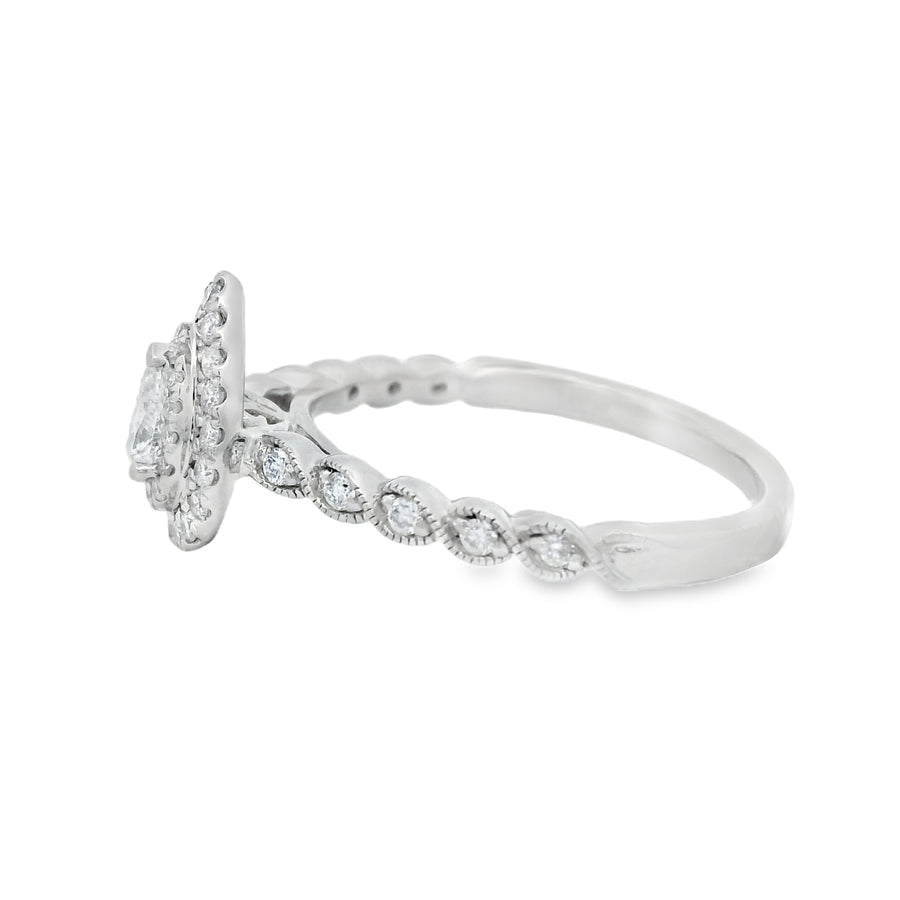 White Gold Pear Double Halo Diamond Engagement Ring