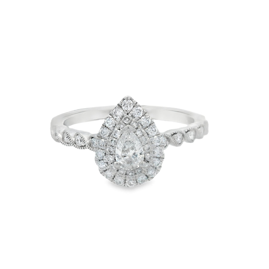 White Gold Pear Double Halo Diamond Engagement Ring