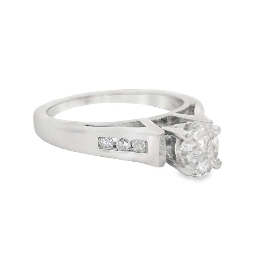 White Gold Oval Love Cut Quad Diamond Engagement Ring