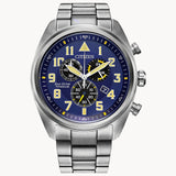 Citizen AT2480-57L Garrison – Men’s Eco-Drive Super Titanium Chronograph Blue Dial Watch