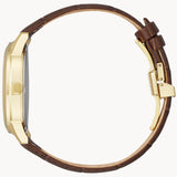 Citizen AW0092-07Q Rolan Corso – Men’s Eco-Drive Gold-Tone Champagne Dial Brown Leather Strap Watch