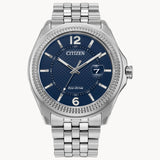 Citizen AW1740-54L Corso – Men’s Eco-Drive Stainless Steel Blue Dial Coin-Edge Bezel Watch
