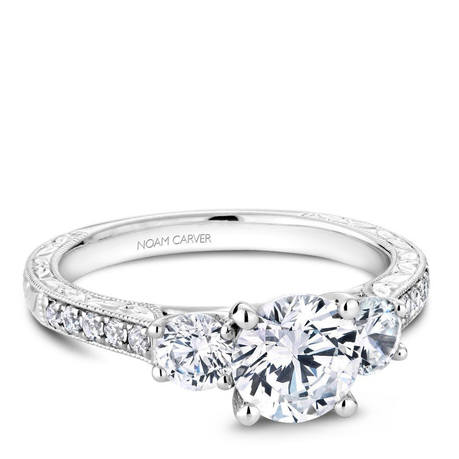 Noam Carver Hand-Engraved Three-Stone Diamond Engagement Ring – B206-01A (Platinum)