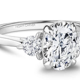 Noam Carver B373-03A  Platinum Three-Stone Oval Diamond Engagement Ring with Side Diamonds