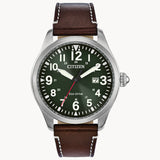Citizen BM6838-09X Chandler/Garrison – Men’s Eco-Drive Stainless Steel Green Dial Brown Leather Strap Watch