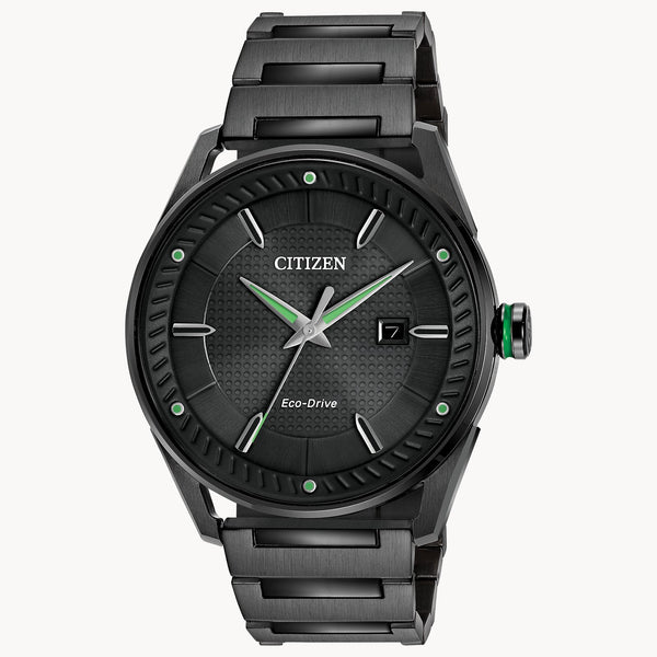 Citizen BM6985-55E CTO Drive – Men’s Eco-Drive Black Ion-Plated Stainless Steel Black Dial 42mm Watch with Green Accents