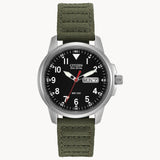 Citizen BM8180-03E Chandler/Garrison – Men’s Eco-Drive Stainless Steel Black Dial Olive Green Canvas Strap Field Watch