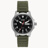 Citizen BM8180-03E Chandler/Garrison – Men’s Eco-Drive Stainless Steel Black Dial Olive Green Canvas Strap Field Watch