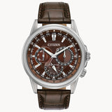 Citizen BU2020-29X Calendrier World Time – Men’s Eco-Drive Stainless Steel Brown Dial Leather Strap Multifunction Watch