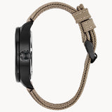 Citizen BU2055-08X Chandler Eco-Drive – Men’s Black Ion-Plated Stainless Steel Beige Dial Khaki Nylon Strap Multifunction Watch