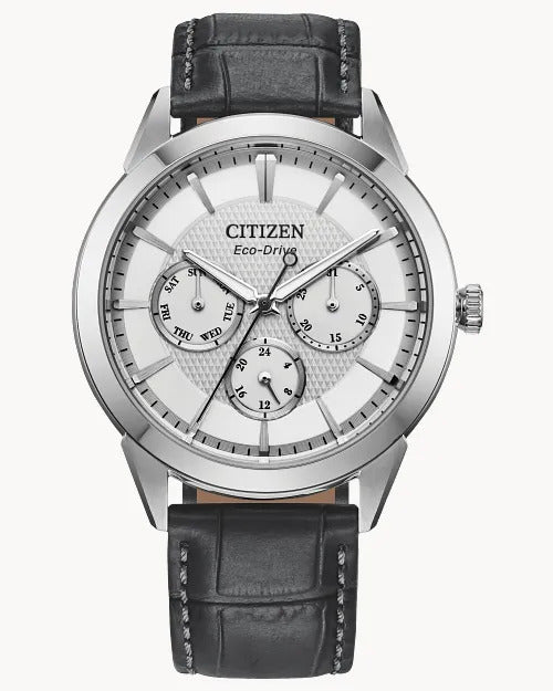 Citizen BU2110-01A Rolan Eco-Drive – Men’s Stainless Steel Silver Dial Black Leather Multifunction Watch