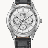 Citizen BU2110-01A Rolan Eco-Drive – Men’s Stainless Steel Silver Dial Black Leather Multifunction Watch