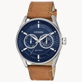 Citizen BU4020-01L CTO Eco-Drive – Men’s Stainless Steel Navy Blue Dial Brown Leather Multifunction Watch