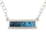 Bellarri Eternal Love Collection – 14K White Gold Station Pendant Necklace with 1.53cttw Swiss & London Blue Topaz and 0.14cttw Diamonds (P2168W14/BT)