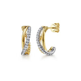 Gabriel & Co. EG15488M45JJ – 14K White & Yellow Gold Criss-Cross Diamond Huggie Earrings (0.31 ct)