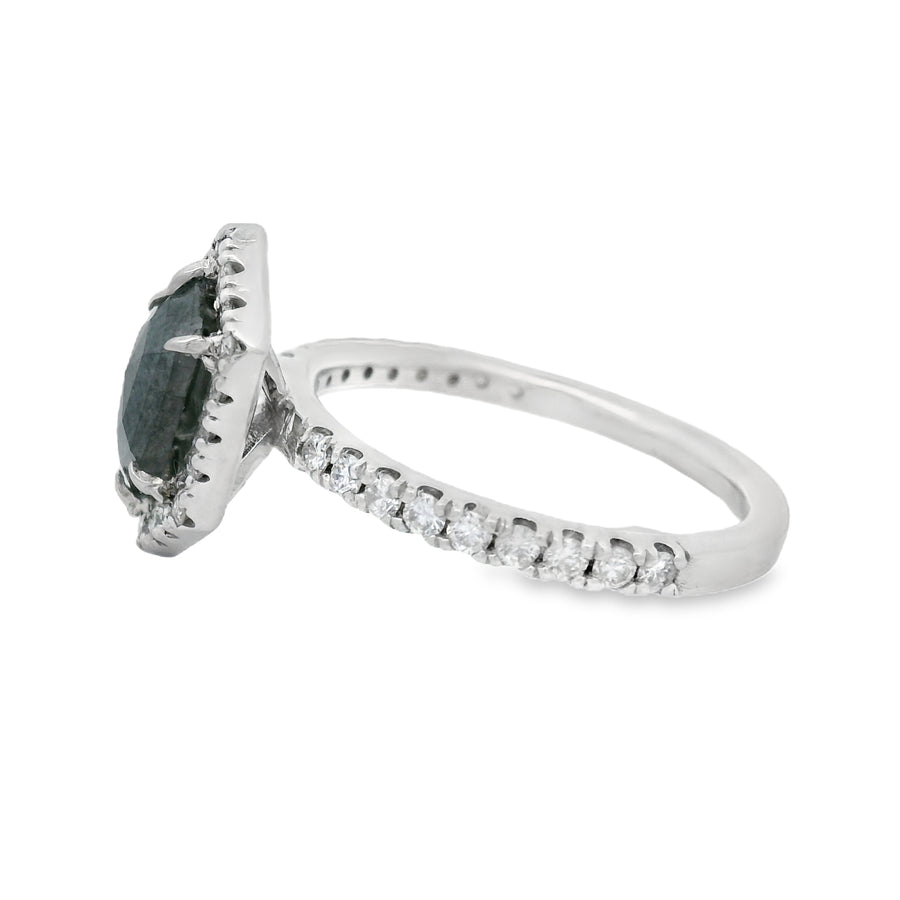 White Gold Salte And Pepper Geometric Halo Diamond Engagement Ring