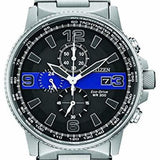 Citizen CA0291-59E Thin Blue Line Chronograph – Men’s Eco-Drive Stainless Steel Black Dial 200M WR Watch