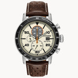 Citizen CA0649-06X Brycen Chronograph – Men’s Eco-Drive Stainless Steel Light Brown Dial Leather Strap Watch