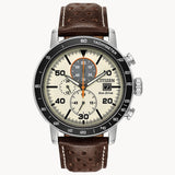 Citizen CA0649-06X Brycen Chronograph – Men’s Eco-Drive Stainless Steel Light Brown Dial Leather Strap Watch