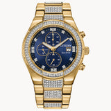 Citizen CA0752-58L Crystal Chronograph – Men’s Eco-Drive Gold-Tone Stainless Steel Blue Dial Watch