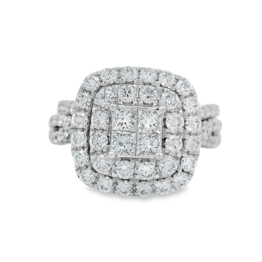 3CTW Double Halo White Gold Quad Diamond Bridal Set