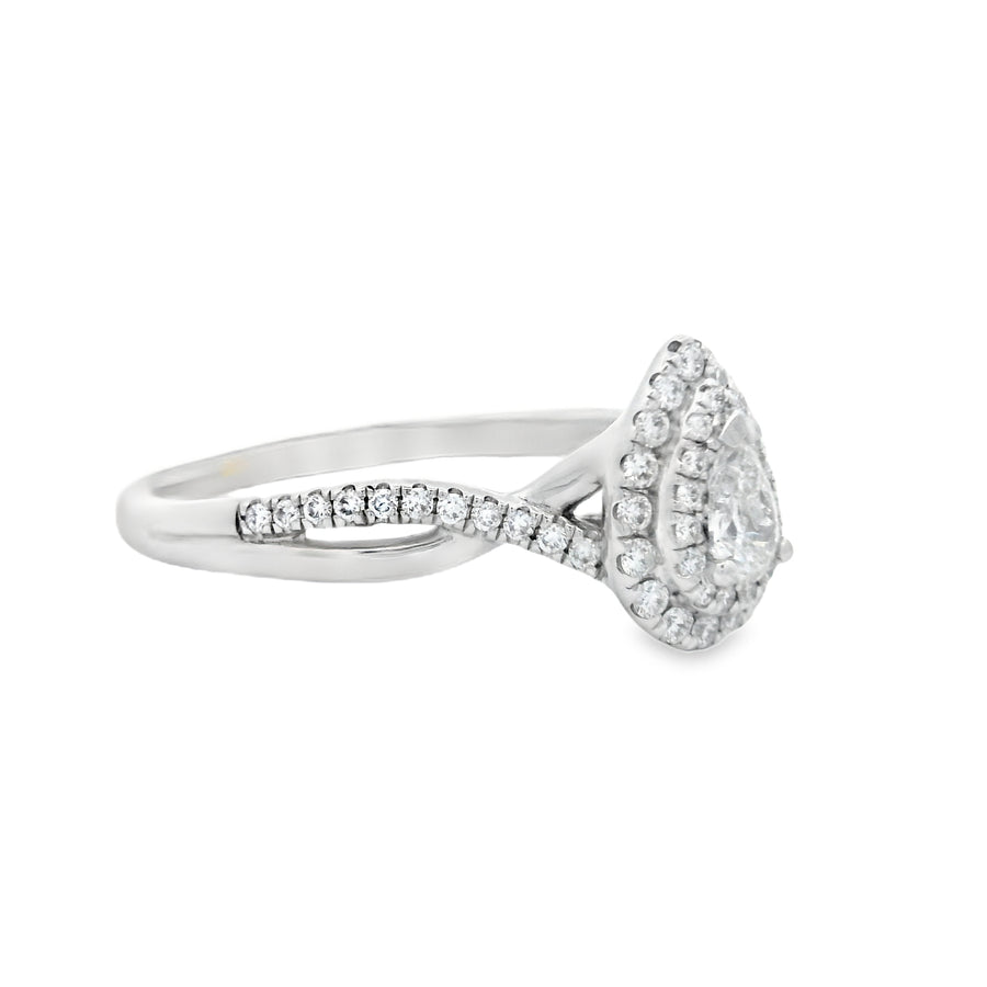 White Gold Pear Double Halo Diamond Engagement Ring