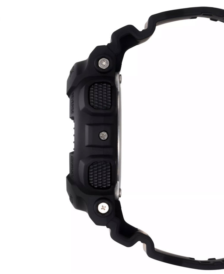 Close-up of a black watch with a white background