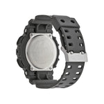 Back view of a Casio G-Shock watch with a gray strap on a white background