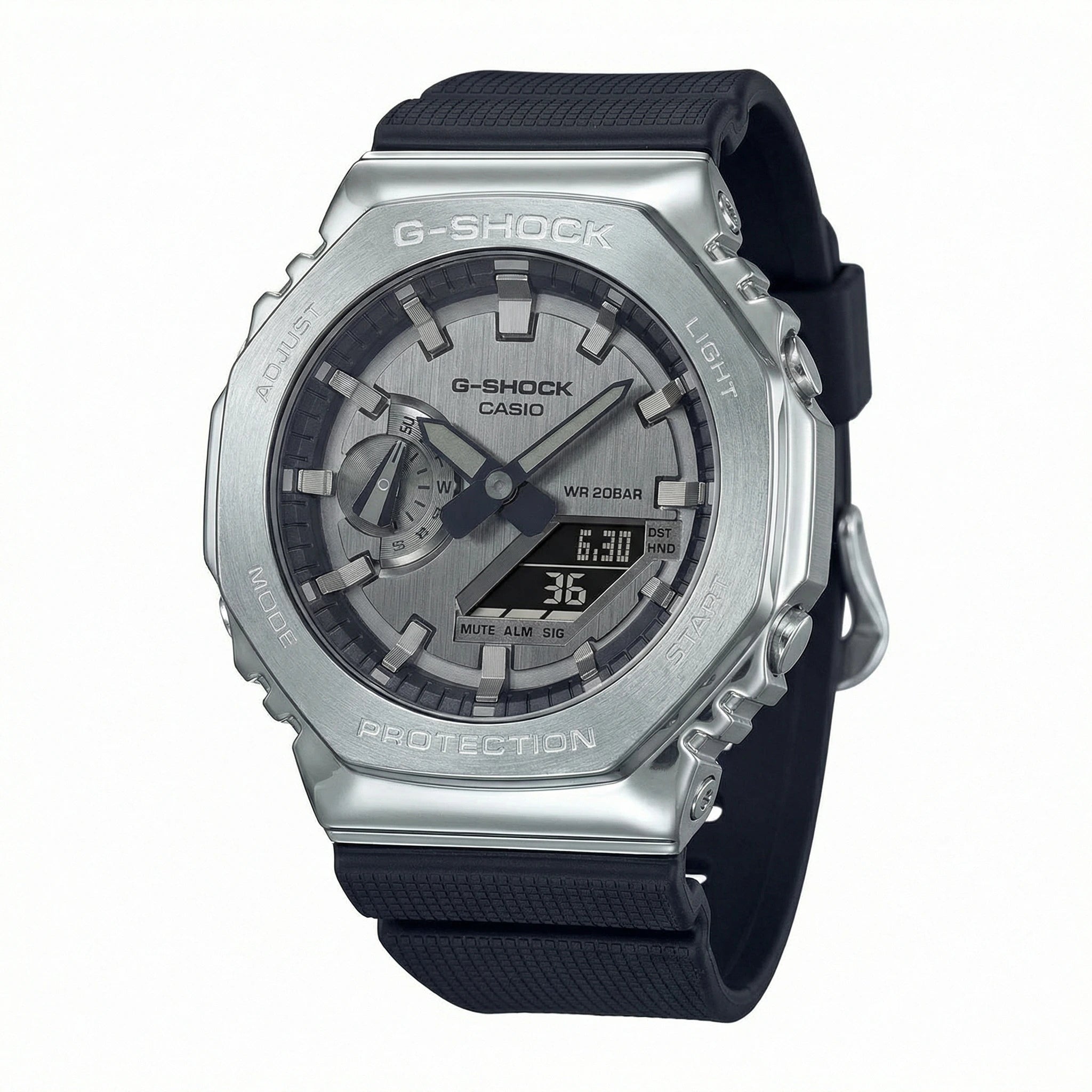 G-Shock Casio watch with black strap on a white background