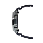 Close-up of a watch band and buckle on a white background