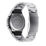 Silver Casio watch with metal band on a white background