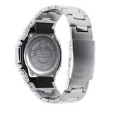 Silver Casio watch with metal band on a white background