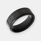 ELYSIUM KRATOS - SOLID BLACK DIAMOND RING - CELTIC LASER PATTERN