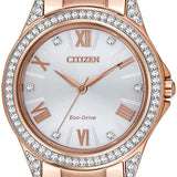 Citizen Eco-Drive EM0233-51A POV – Rose Gold-Tone, White Dial with Swarovski Crystals, Ladies’ Watch