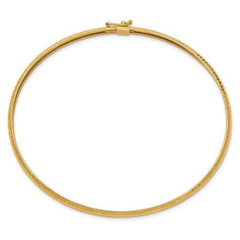 Quality Gold 14k Polished Textured 4.00mm Flexible Oval Bangle Bracelet
