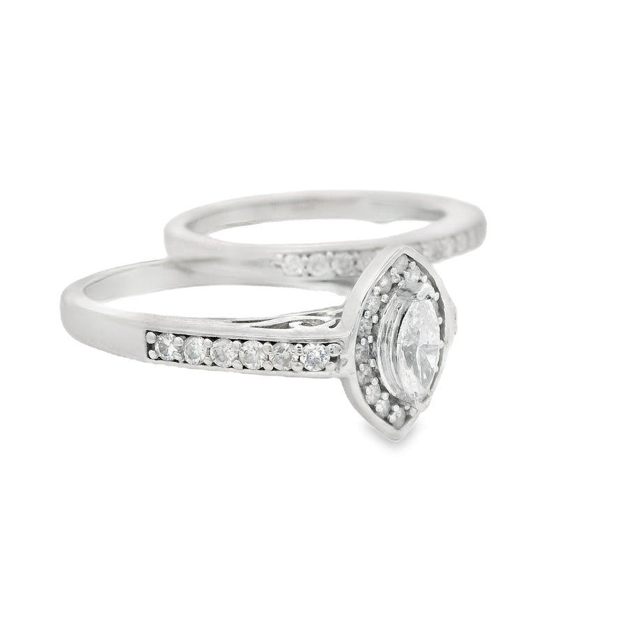 Marquise Channel Set Halo White Gold Wedding Set