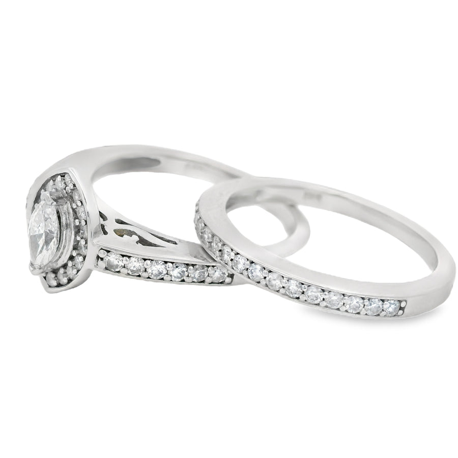 Marquise Channel Set Halo White Gold Wedding Set