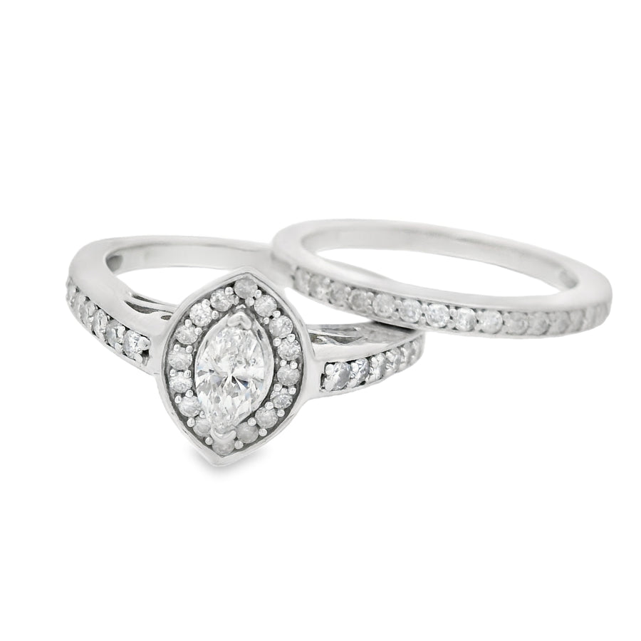 Marquise Channel Set Halo White Gold Wedding Set